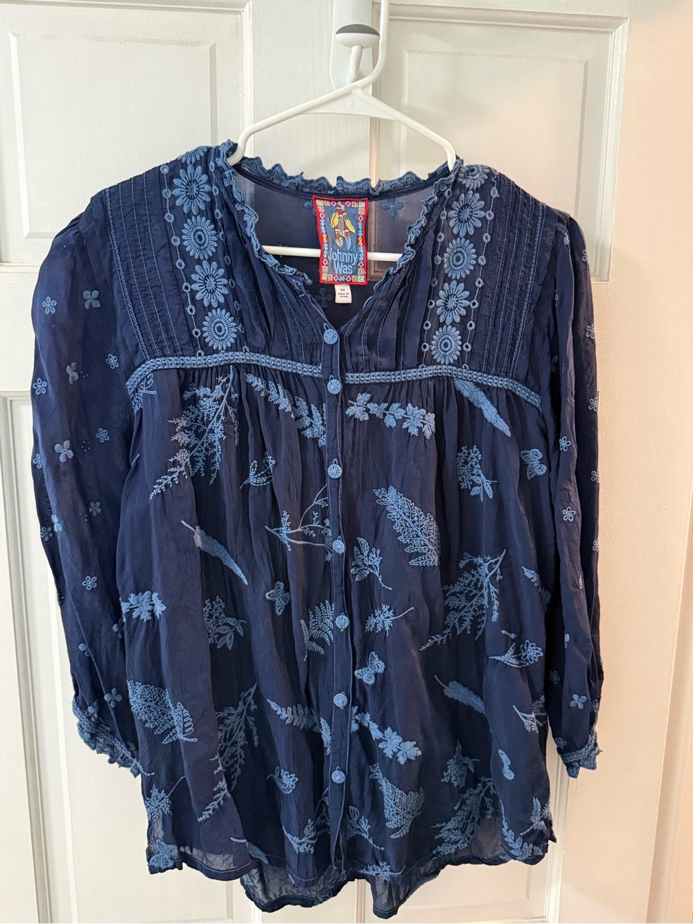 Johnny Was Navy Button-Up Boho Blouse